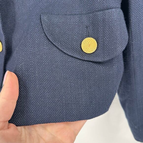 Appleseed’s Vintage Navy Blue Knit Rayon Jacket / Large 90s Gold Buttons Office - Picture 5 of 10
